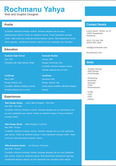 One Page Resume Template One Page Resume Template