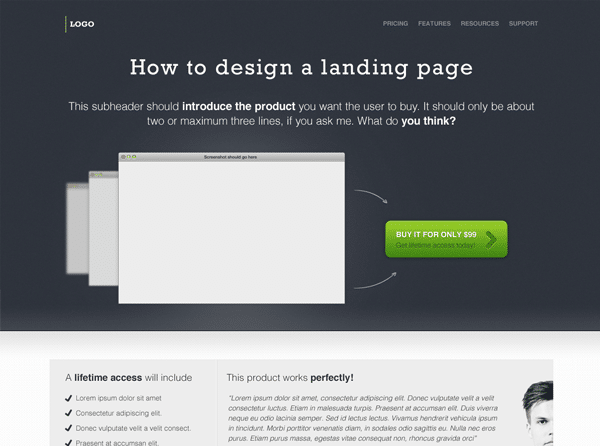A free landing page design