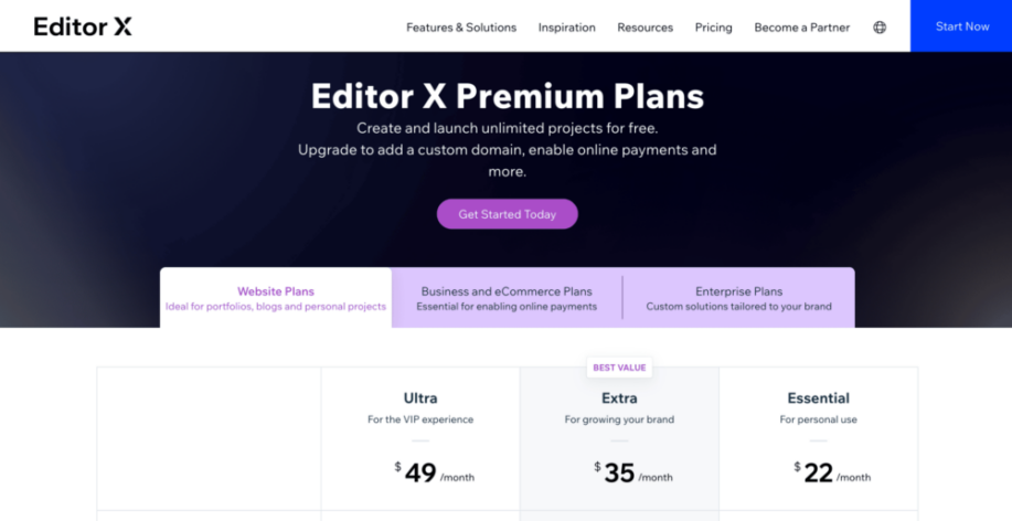 Editor X Pricing and Plans