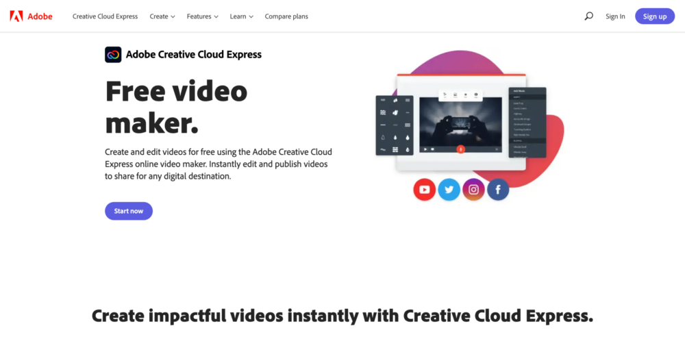 Adobe Free Video Maker Page